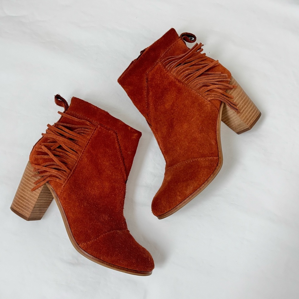 Toms Suede Ankle Booties with Fringe Detail